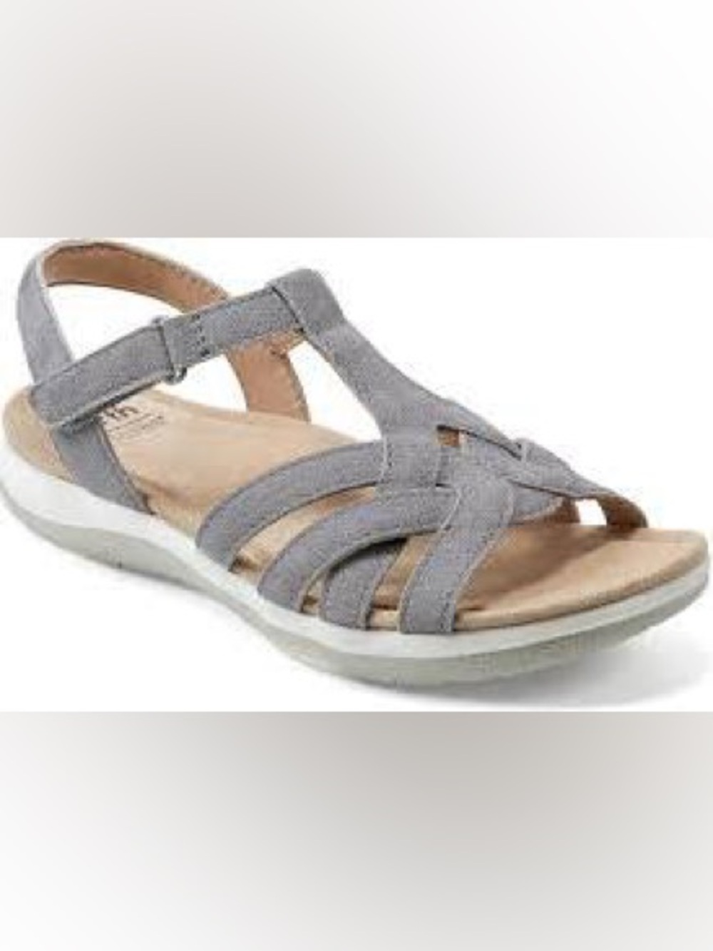 Earth Origins Gray Suede Siana Comfort Flat Sandal Sandals Adjustable